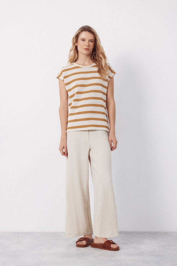 Cortefiel T-shirt textura riscas Dourado