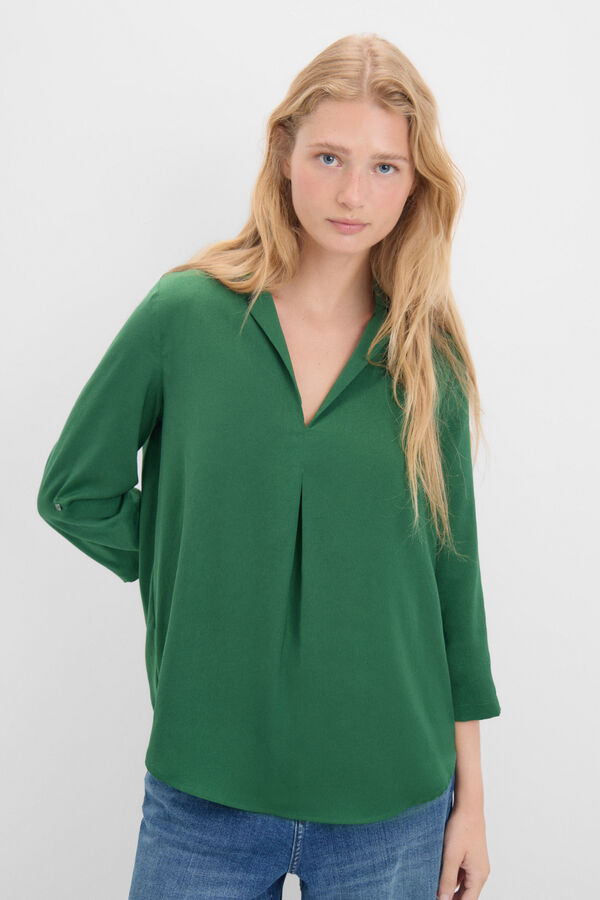 Cortefiel Satin blouse with lapel collar Dark green