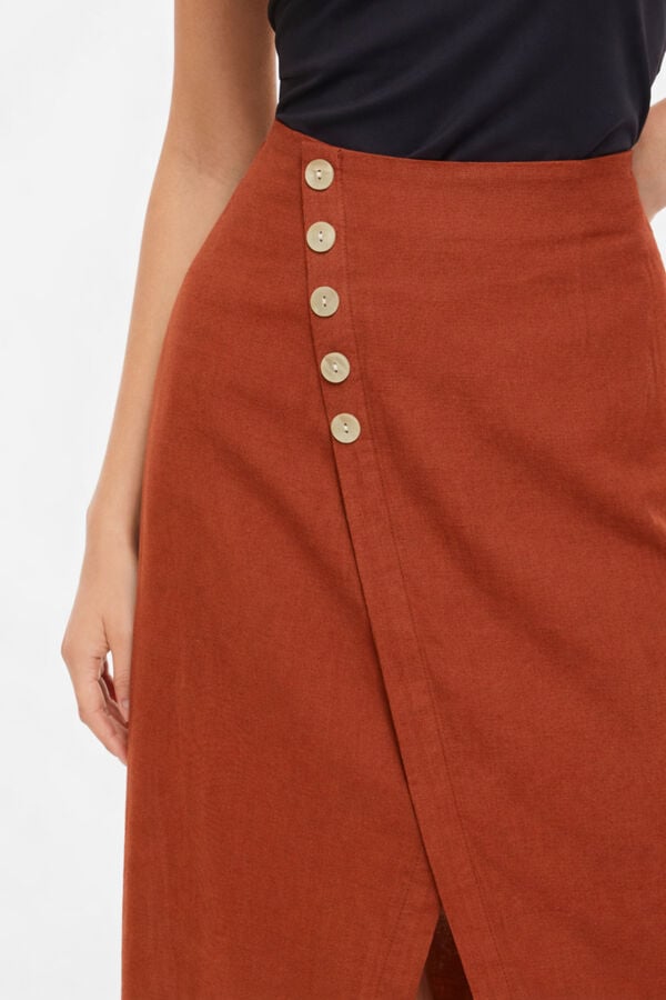 Vila Saia midi cruzada de linho Vermelho