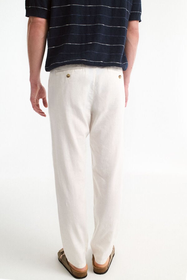 Selected Cal&ccedil;as de linho com ajuste relaxado Branco