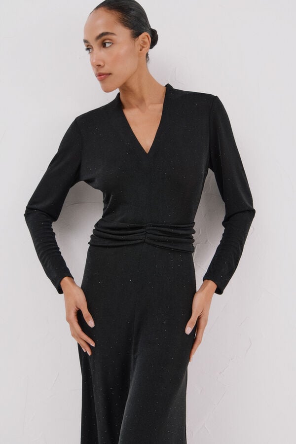 Cortefiel Shiny satin dress Black