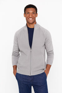 Cortefiel Textured cotton cardigan with zip fastening Grey