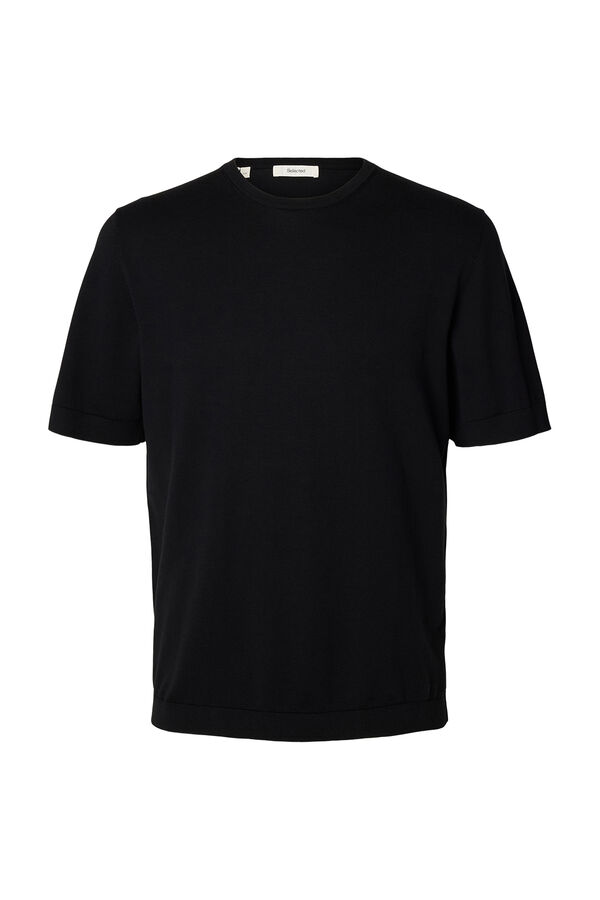 Selected T-shirt manga curta para homem em malha lisa Preto