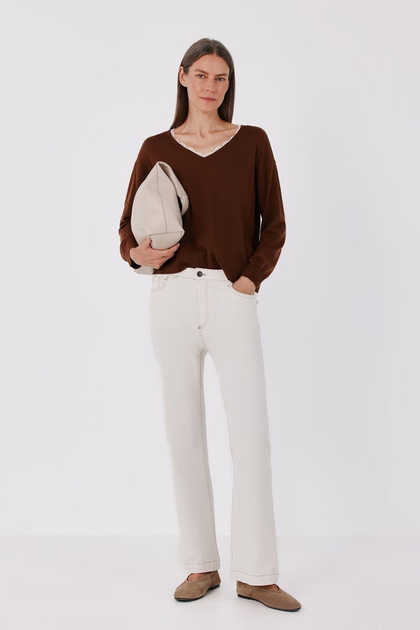 Cortefiel Appliqu&eacute; neckline jumper Brown