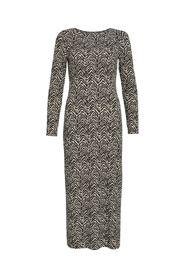 Vila Vestido midi estampado de manga comprida Cinzento