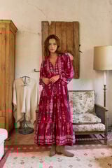 Jaase Vestido longo Teresa com estampado de ruibarbo Granada