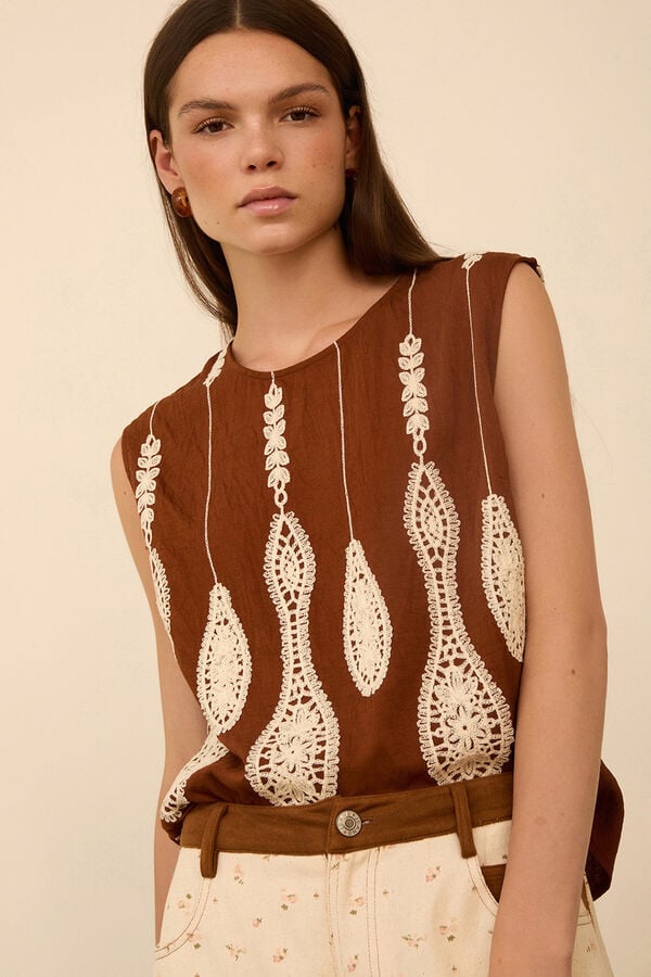 Meisie Top sem mangas bordado Castanho