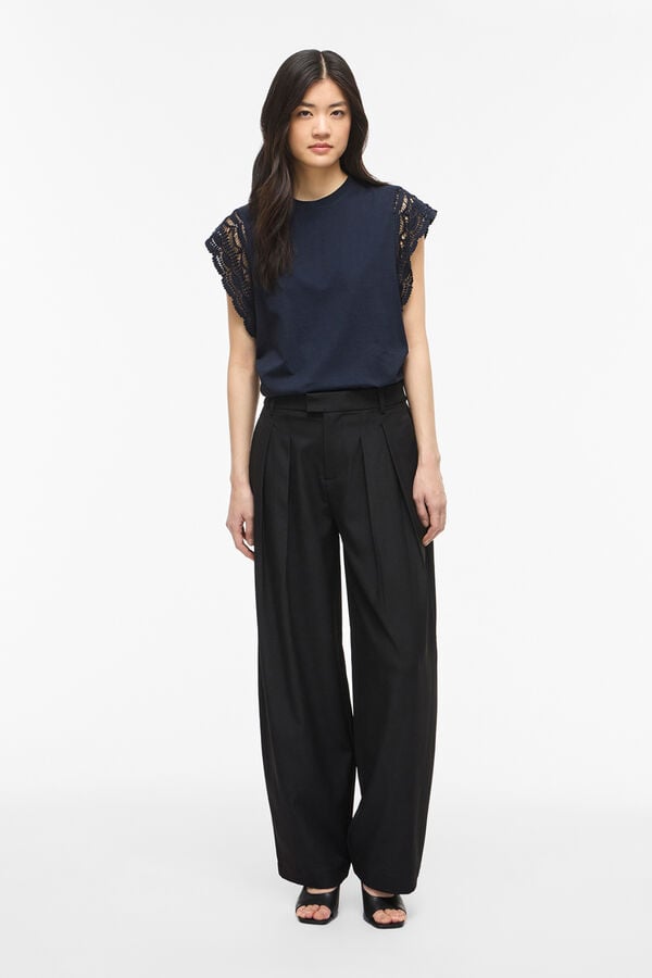 Vila T-shirt com renda nas mangas Azul