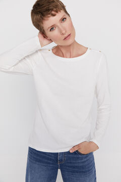 Cortefiel Long-sleeved essential boat neck T-shirt White
