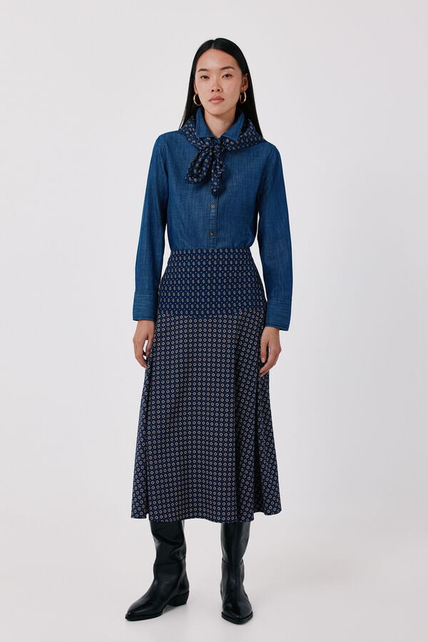 Cortefiel Printed midi skirt Printed blue