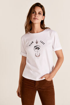 Cortefiel Eye boat neck t-shirt White