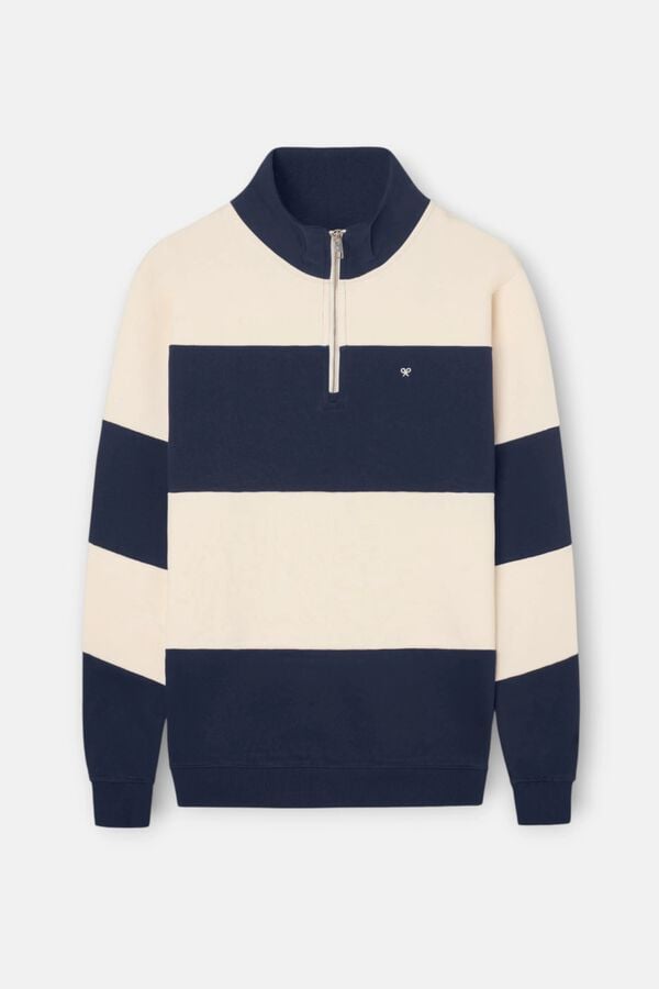 Silbon Sweatshirt meio fecho riscas largas Azul