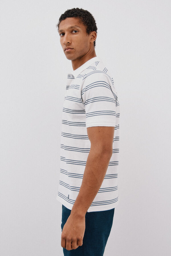 Cortefiel striped polo shirt with structured neck White