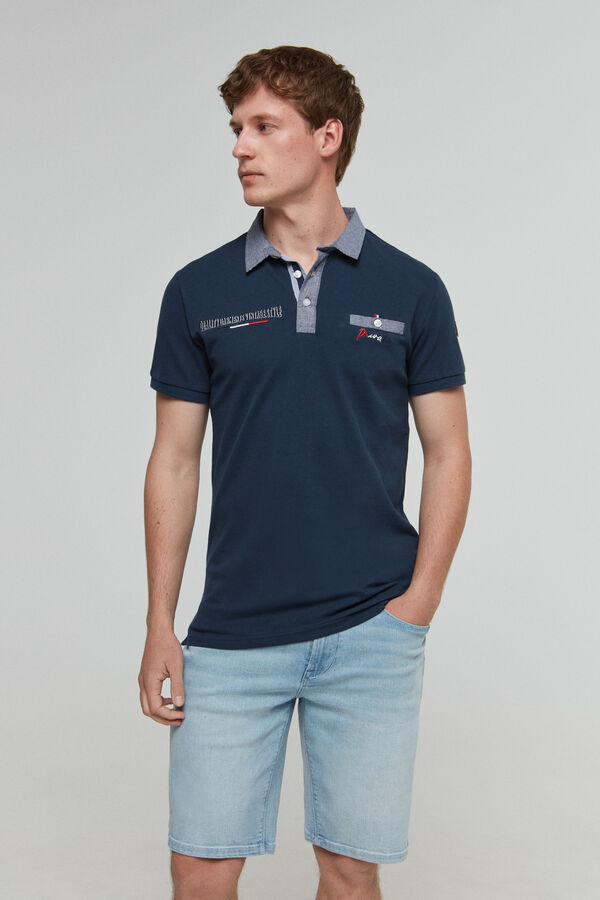 Cortefiel SS polo shirt with vintage style pocket Navy