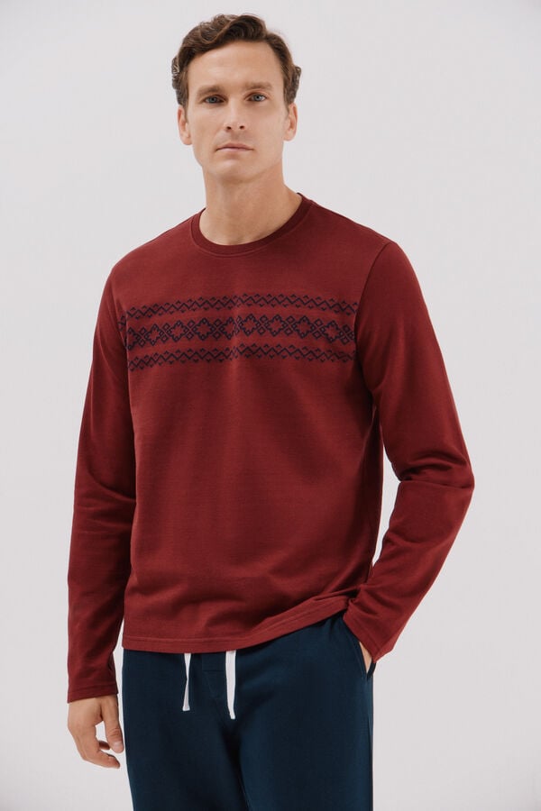 Cortefiel Fleece jersey-knit pyjamas set Maroon
