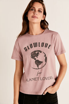Cortefiel Planet crew neck t-shirt Pink