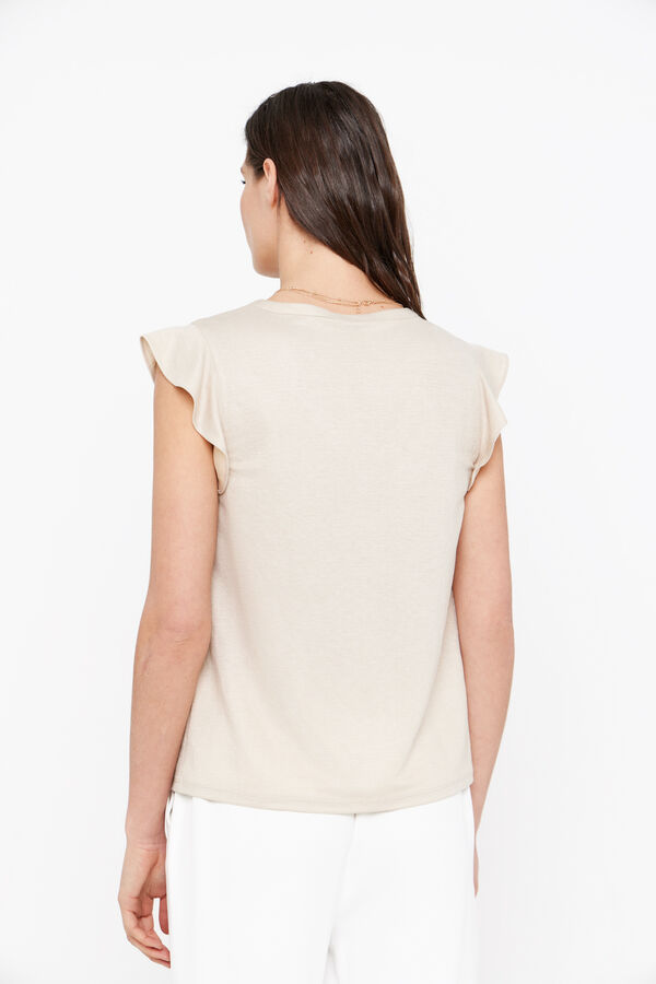 Cortefiel Buttoned V-neck T-shirt Nude