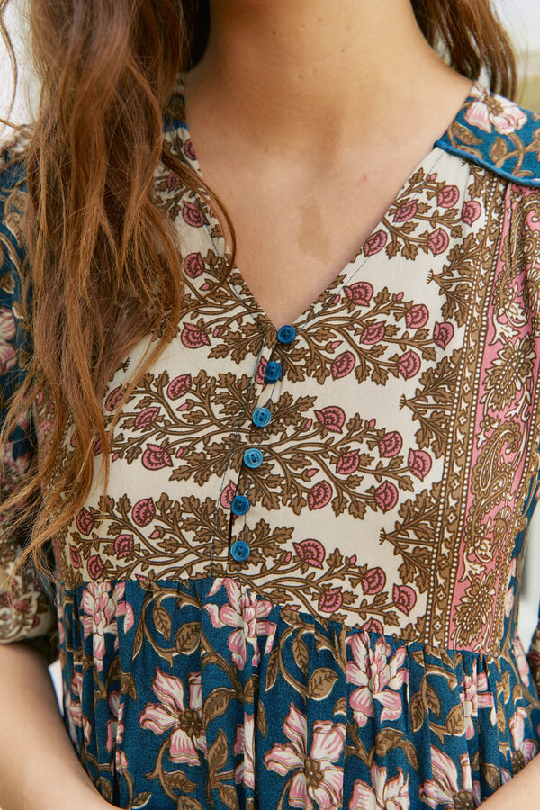 Jaase Vestido midi Eve estampado Nomade Preto