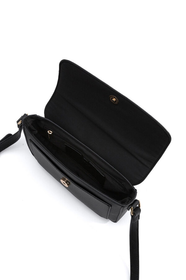 Cortefiel Textured faux leather crossbody bag Black