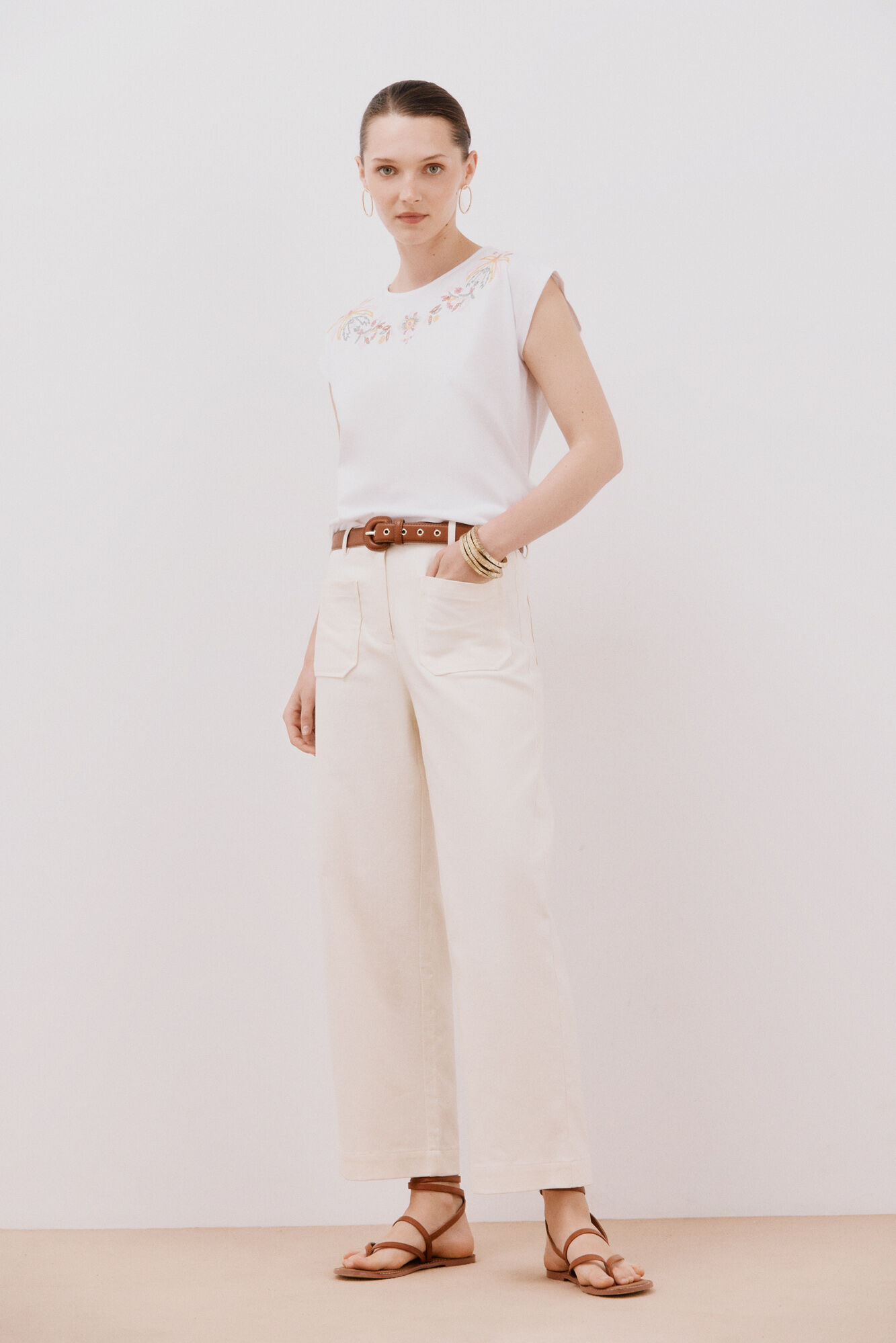 Cortefiel Printed and embroidered sleeves T-shirt