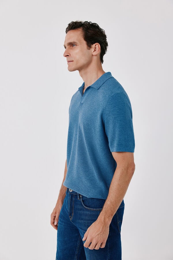 Cortefiel Cotton knit short sleeve polo shirt Blue