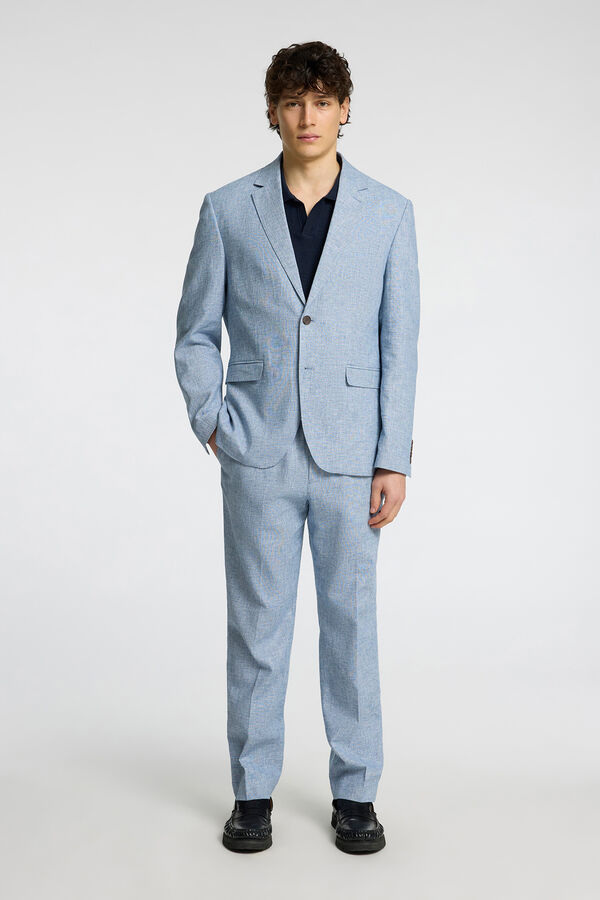 Selected Linen jacket with flap Blue