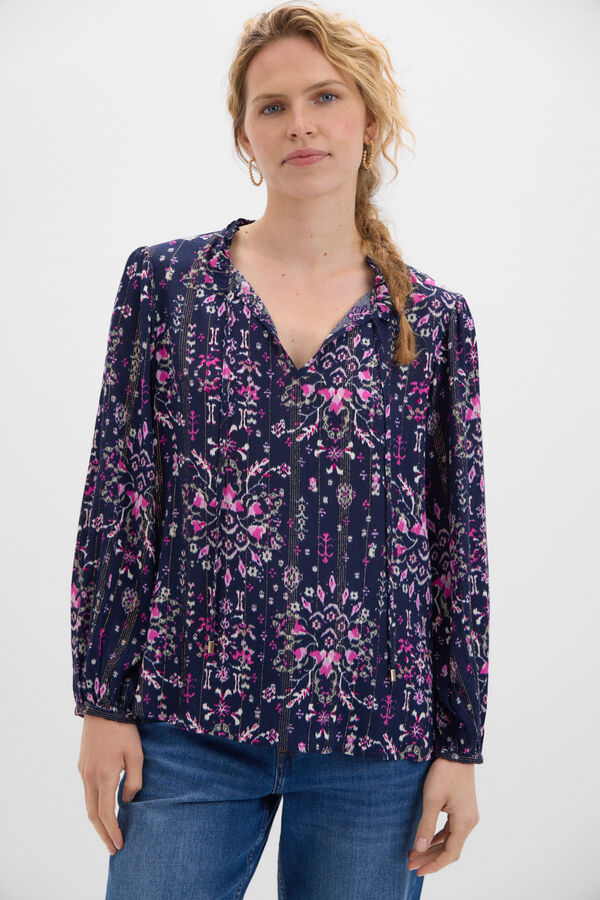 Cortefiel Flowing lurex blouse Printed blue