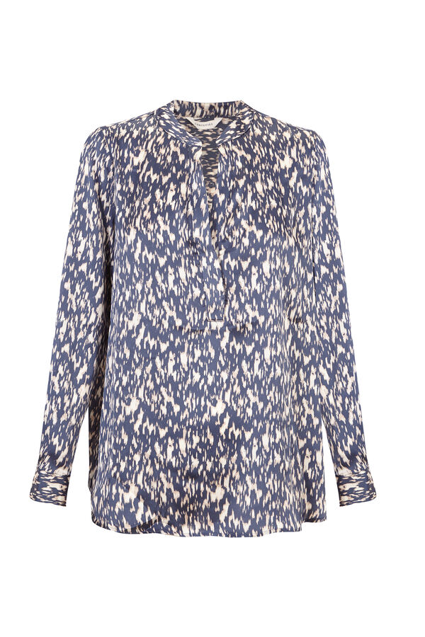 Cortefiel Satin-finish polo shirt blouse Printed blue