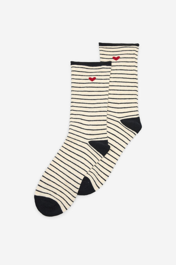 Cortefiel Long sailor sock with heart Navy