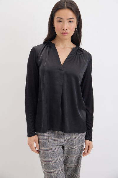 Cortefiel Top fluido con cuello mao Negro