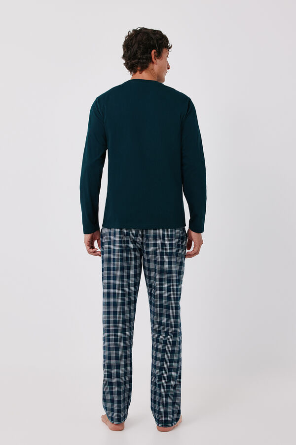 Cortefiel Jersey-knit and fabric pyjamas set Green