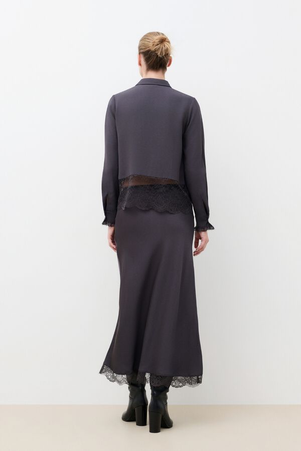 Caroll Blusa acetinada com renda Cinzento