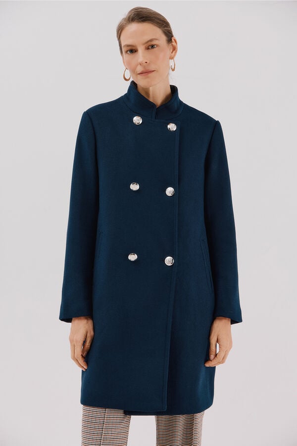 Cortefiel Double-breasted coat with gold buttons Navy