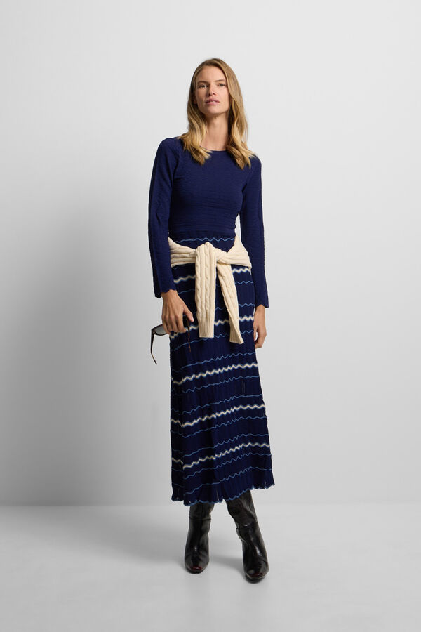 Silbon Vestido de malha espinha de peixe Azul