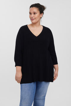 Cortefiel Curve long knit jumper with French sleeves Black
