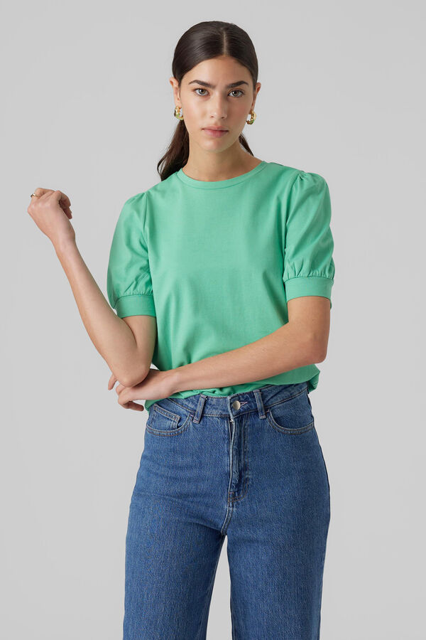 Cortefiel Puffed sleeved cotton top Green