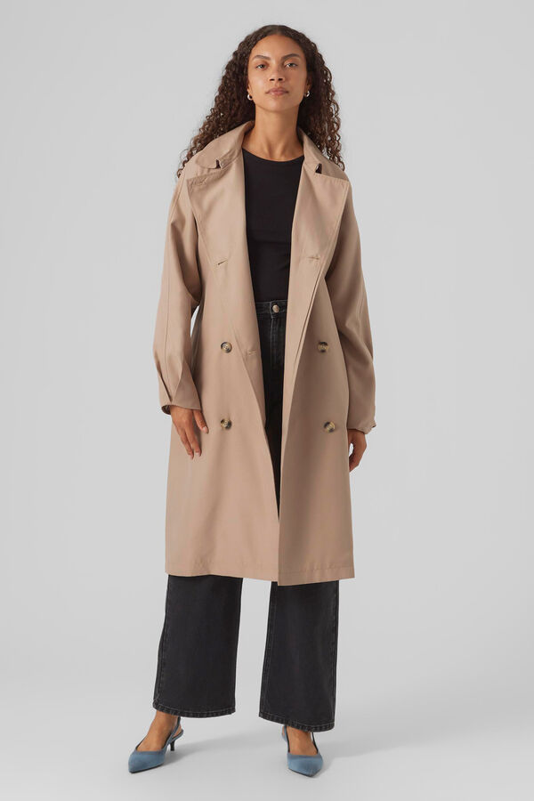 Cortefiel Long double-button trench coat Brown