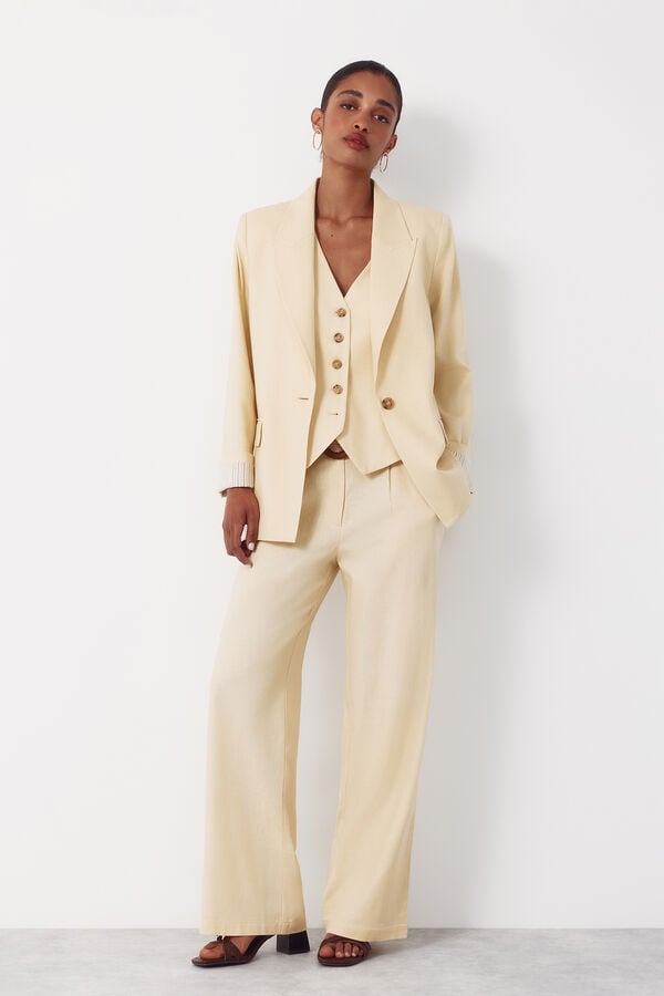 Cortefiel Blazer fabric with linen Yellow