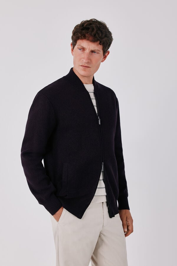 Cortefiel Cotton zip fastening bomber cardigan Purple