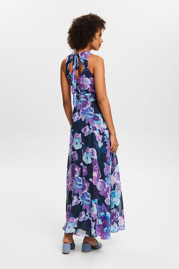 Cortefiel Long floral print dress Printed blue