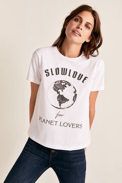 Cortefiel Planet crew neck t-shirt White