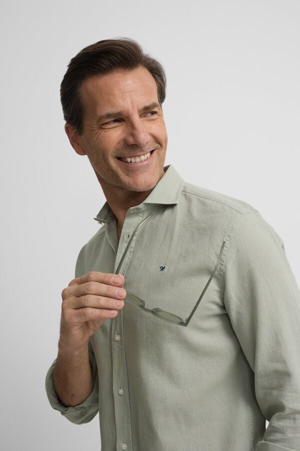 Silbon Camisa sport em linho m&eacute;dio Verde