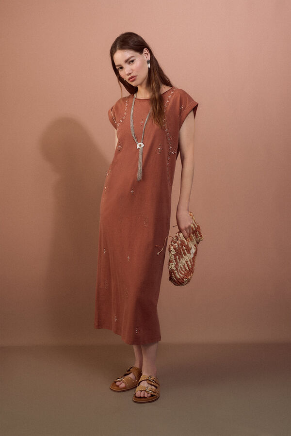 Slowlove Vestido tachas Marr&oacute;n