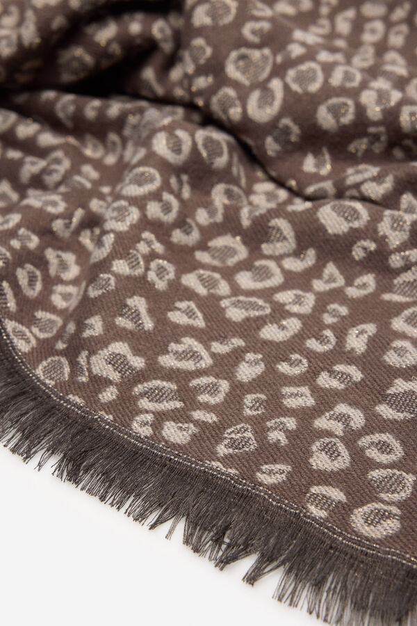 Cortefiel Fringe leopard scarf Printed grey