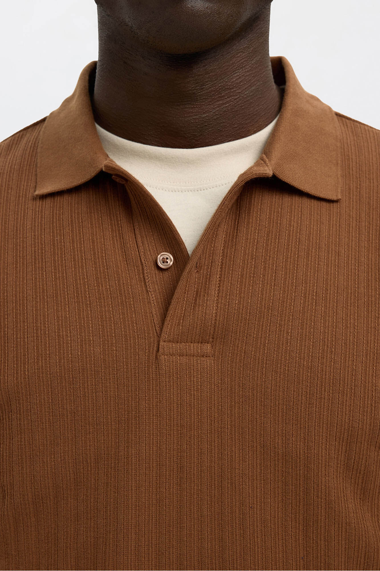 Selected Polo canelado de manga curta e corte regular