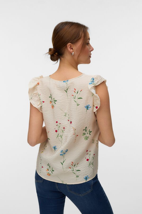 Vero Moda Blusa com folhos nas mangas com decote Tostado