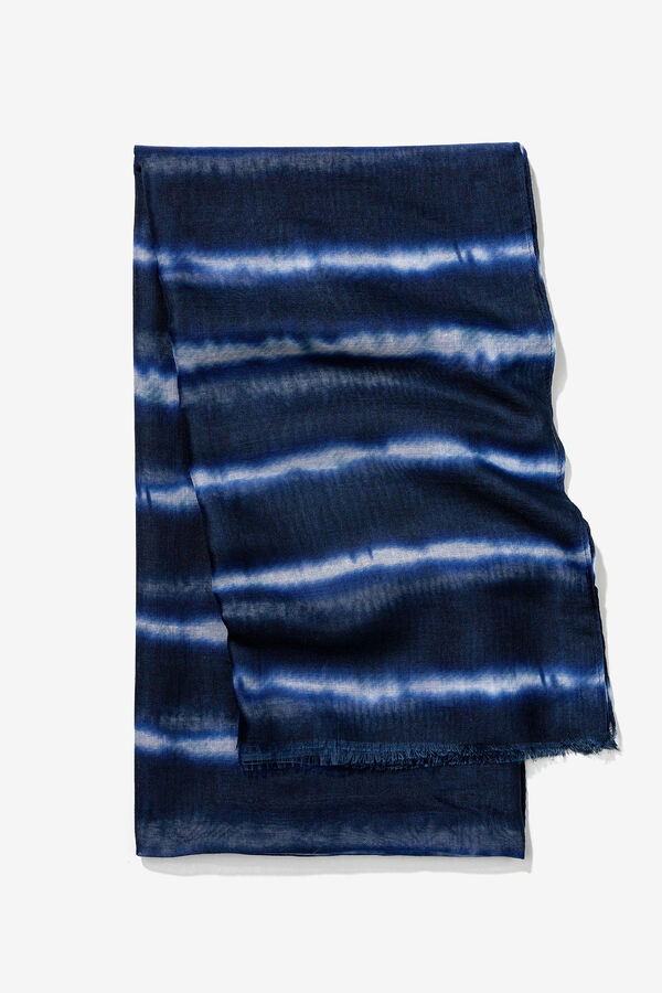 Cortefiel Tie-Dye Striped Linen Effect Scarf Blue