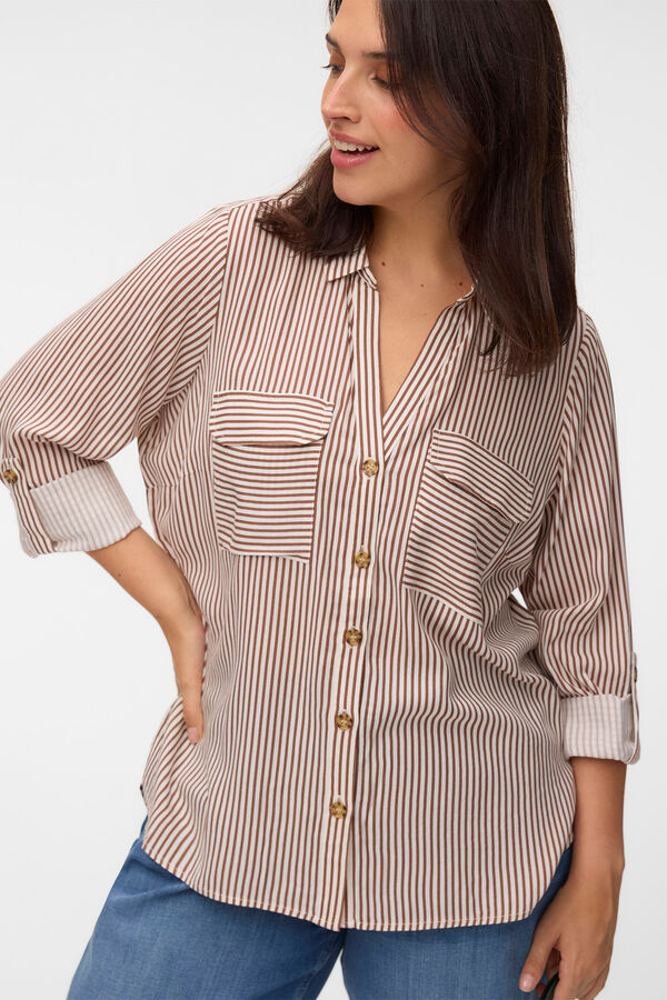 Vero Moda Curve Striped fluid shirt Dark brown