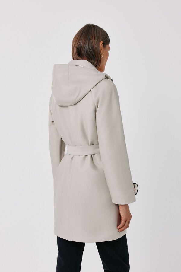 Cortefiel Satin-finish detachable hood trench Nude