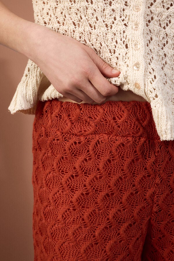 Slowlove Cal&ccedil;a de malha vazada larga Laranja